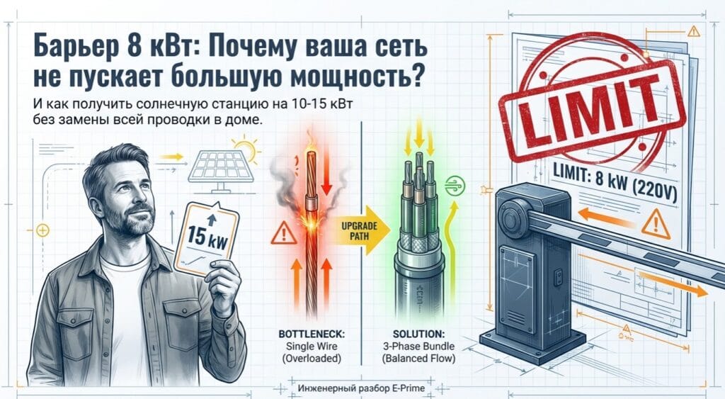 De ce nu se poate instala o stație de peste 8 kW pe o singură fază (220V)?