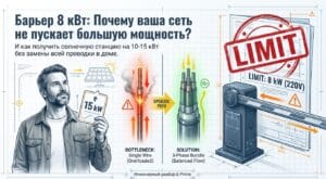 De ce nu se poate instala o stație de peste 8 kW pe o singură fază (220V)?