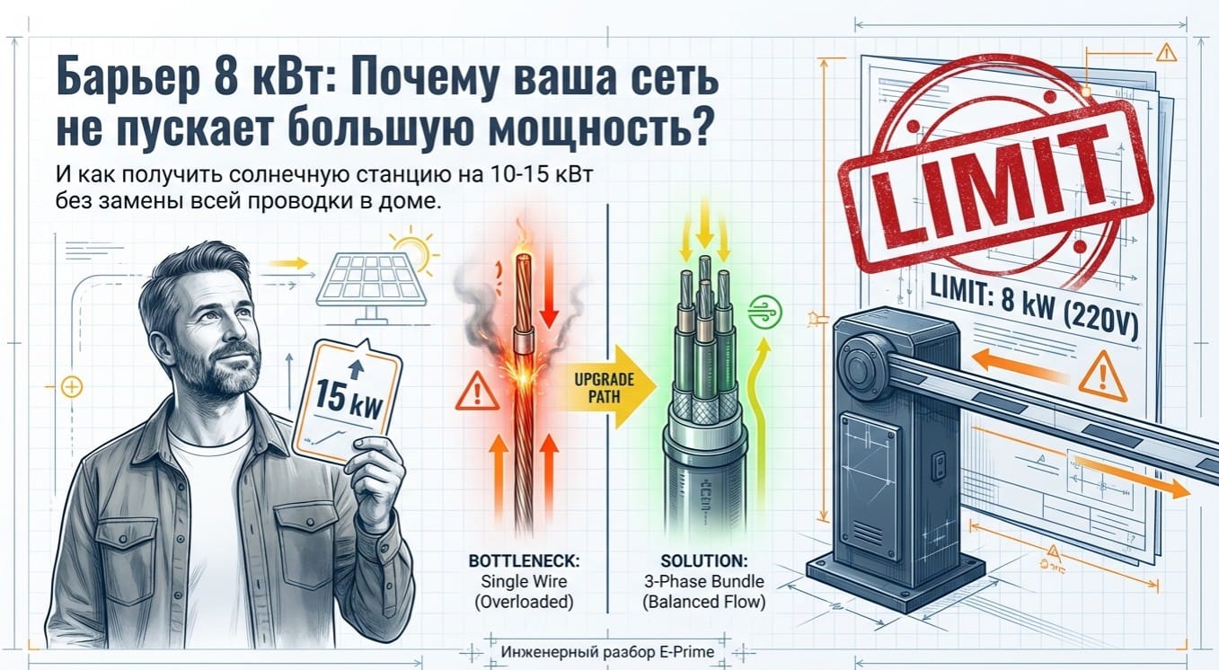 De ce nu se poate instala o stație de peste 8 kW pe o singură fază (220V)?