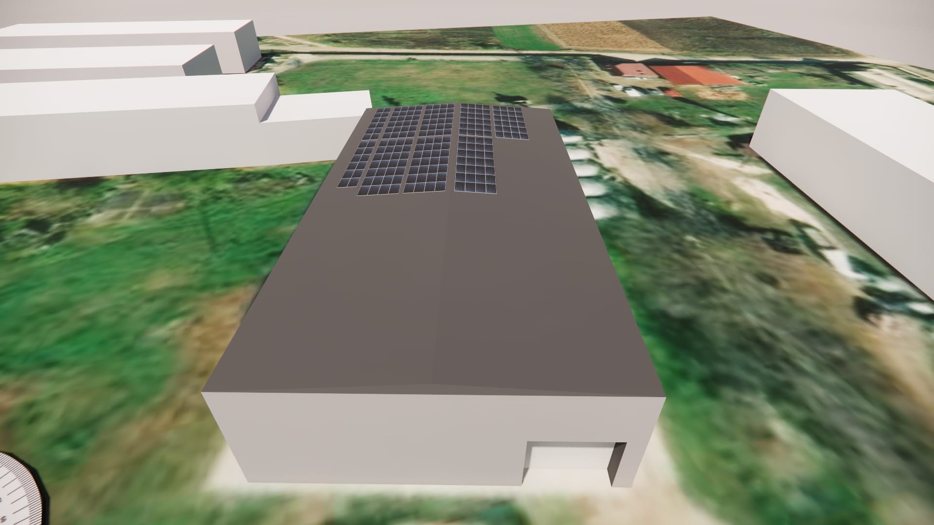 Proiectare 3D avansată și simulare în PVsyst realizată de inginerii E-Prime pentru o stație fotovoltaică comercială. Calculăm precis unghiul și umbrirea pentru eficiență maximă înainte de montaj.