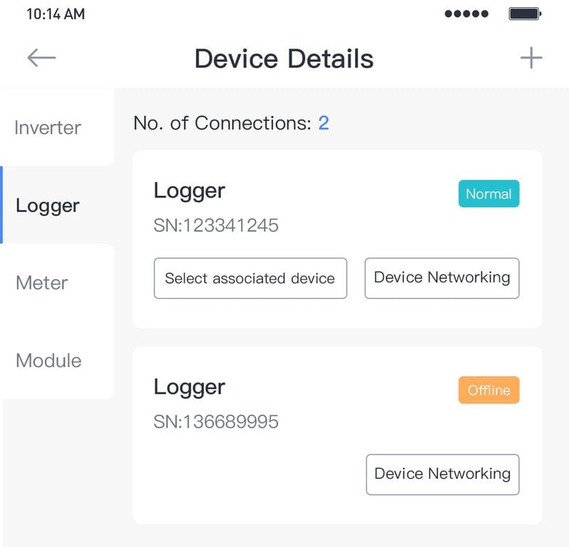 Список устройств: вкладка Logger и кнопка Device Networking