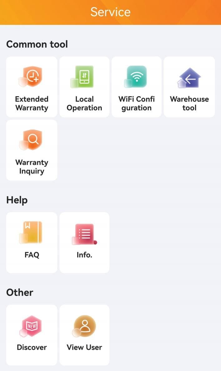 Раздел Service приложения SolisCloud